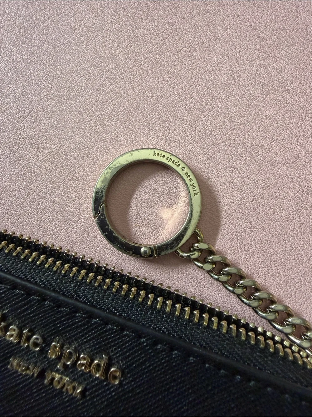 kate spade Black Saffiano Leather Key & Card Holder with Gold Hardware